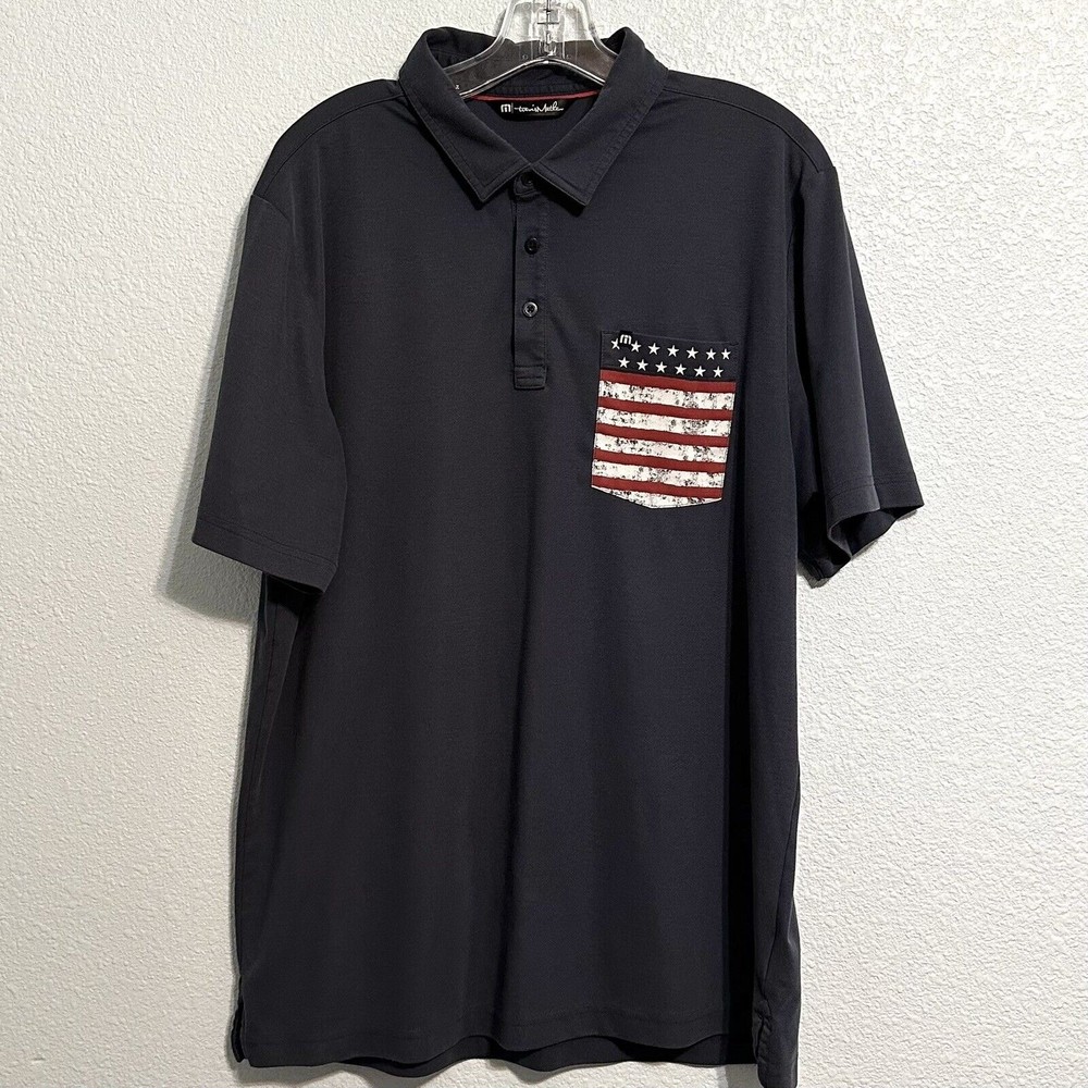 Travis Mathew Navy Golf Polo Shirt American Flag Pocket Mens Size XL - Picture 1 of 10